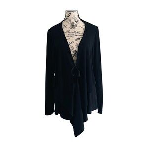 Encore Soft Stretch Waterfall Cardigan – Black Tie-Front | 1X